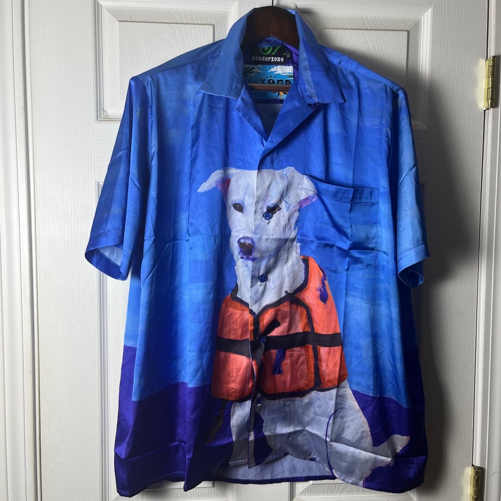 Yonderzone Beyond Blue Technical Satin Dog Life Vest Graphic Shirt XL Mens